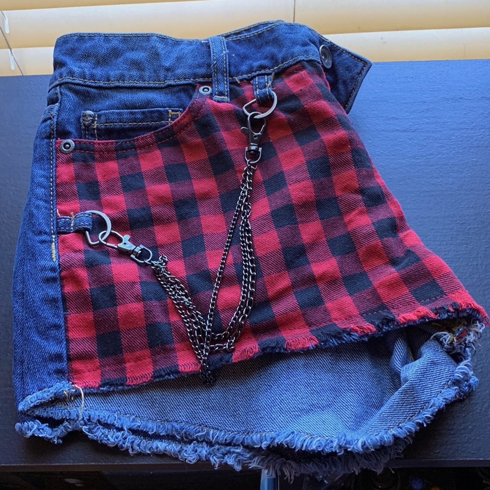 Buffalo check & Denim shorts